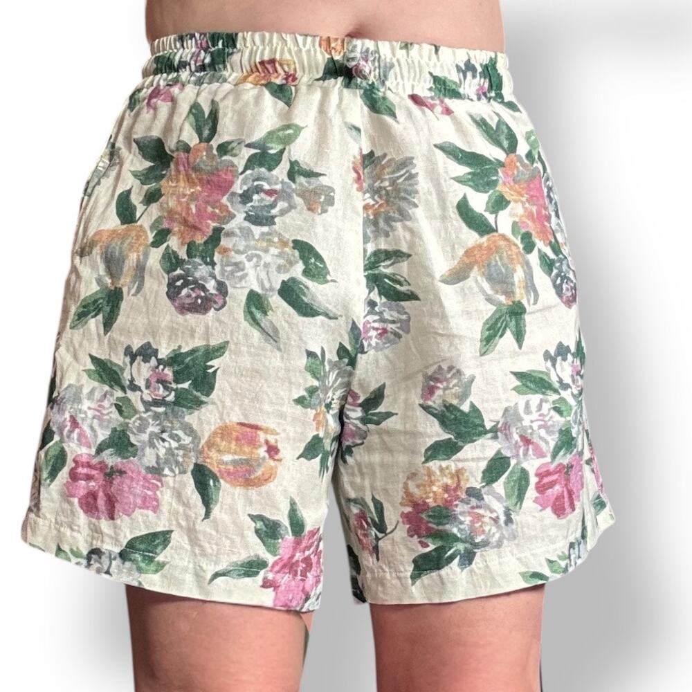 Tach Floral Linen Blend Pull On Shorts Cream Medium Cottagecore New Feminine